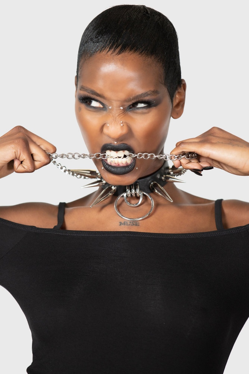 Killstar Devastate Bardot Top Negros | 61297-CUFZ