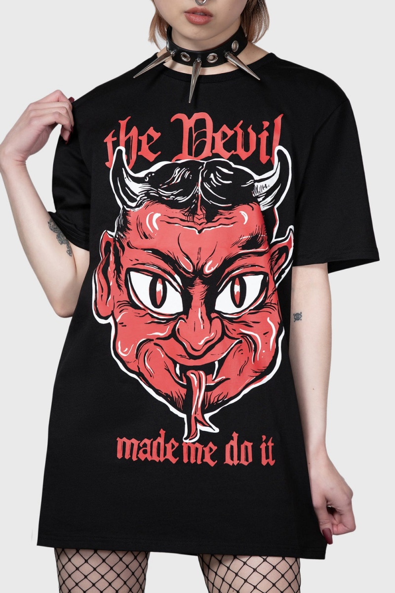 Killstar Devil Night T-Shirt Negros | 46913-PHAT