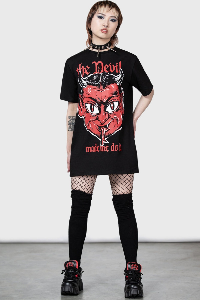 Killstar Devil Night T-Shirt Negros | 46913-PHAT