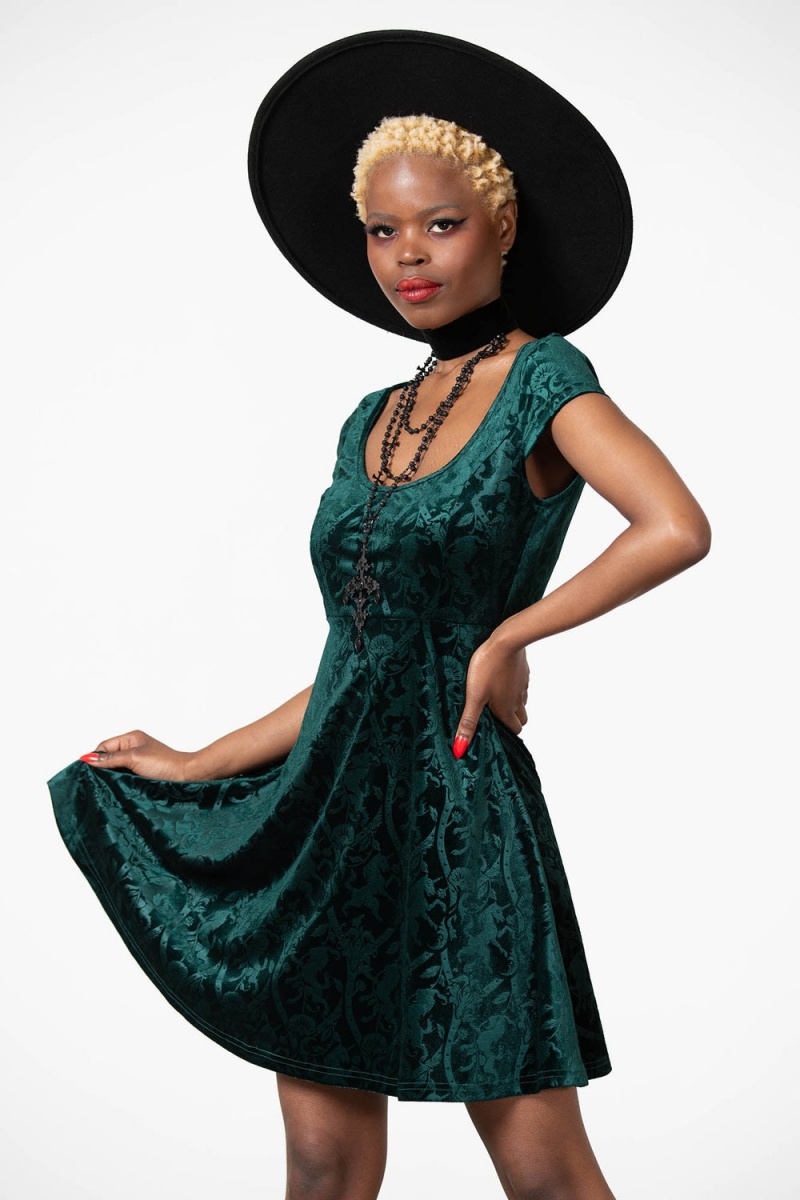Killstar Devilry Skater Vestido [EMERALD] Verdes | 14809-HRLE