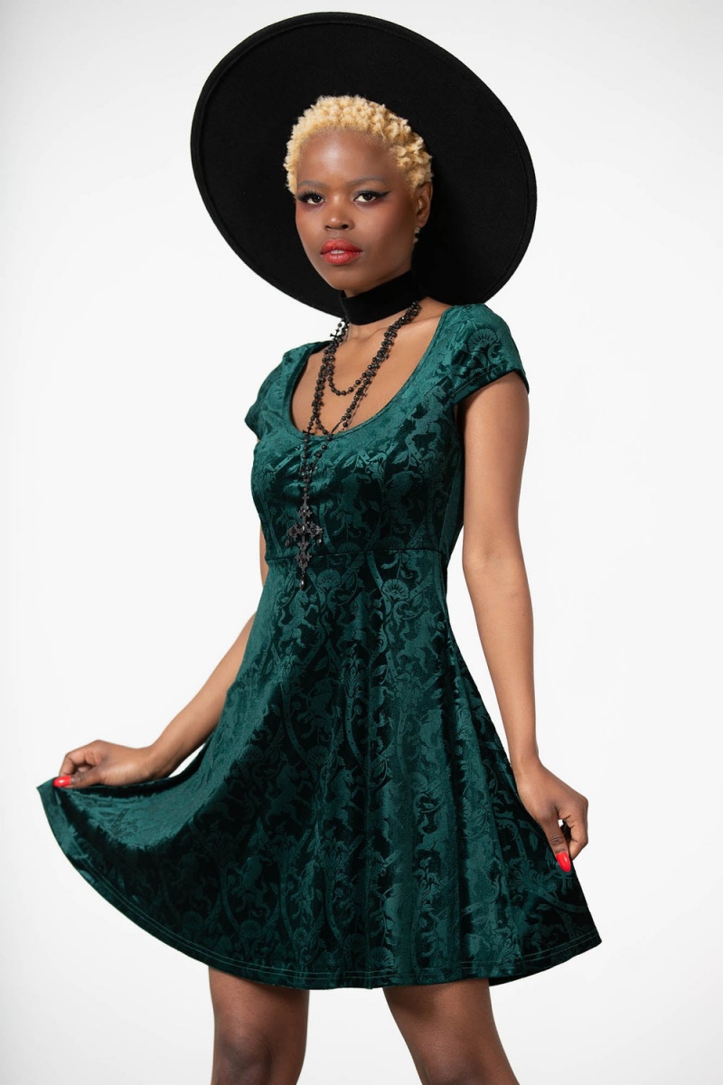 Killstar Devilry Skater Vestido [EMERALD] Verdes | 14809-HRLE