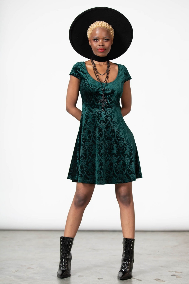 Killstar Devilry Skater Vestido [EMERALD] Verdes | 14809-HRLE