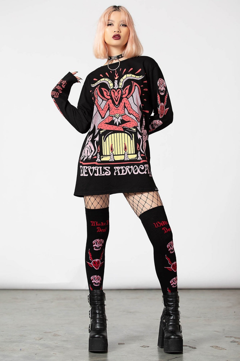 Killstar Devils Advocate Long Sleeve Top Negros | 13502-OECQ