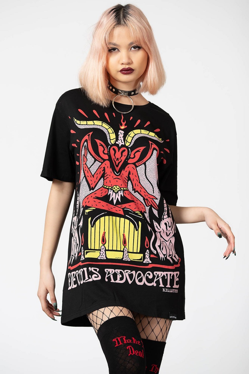 Killstar Devils Advocate T-Shirt Negros | 39058-NFEK
