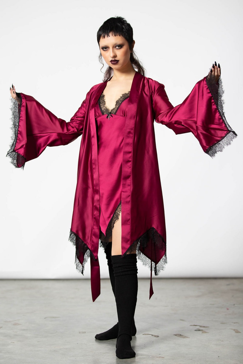 Killstar Devil's Lullaby Satin Robe [BLOOD] Rojos | 82540-LHNQ