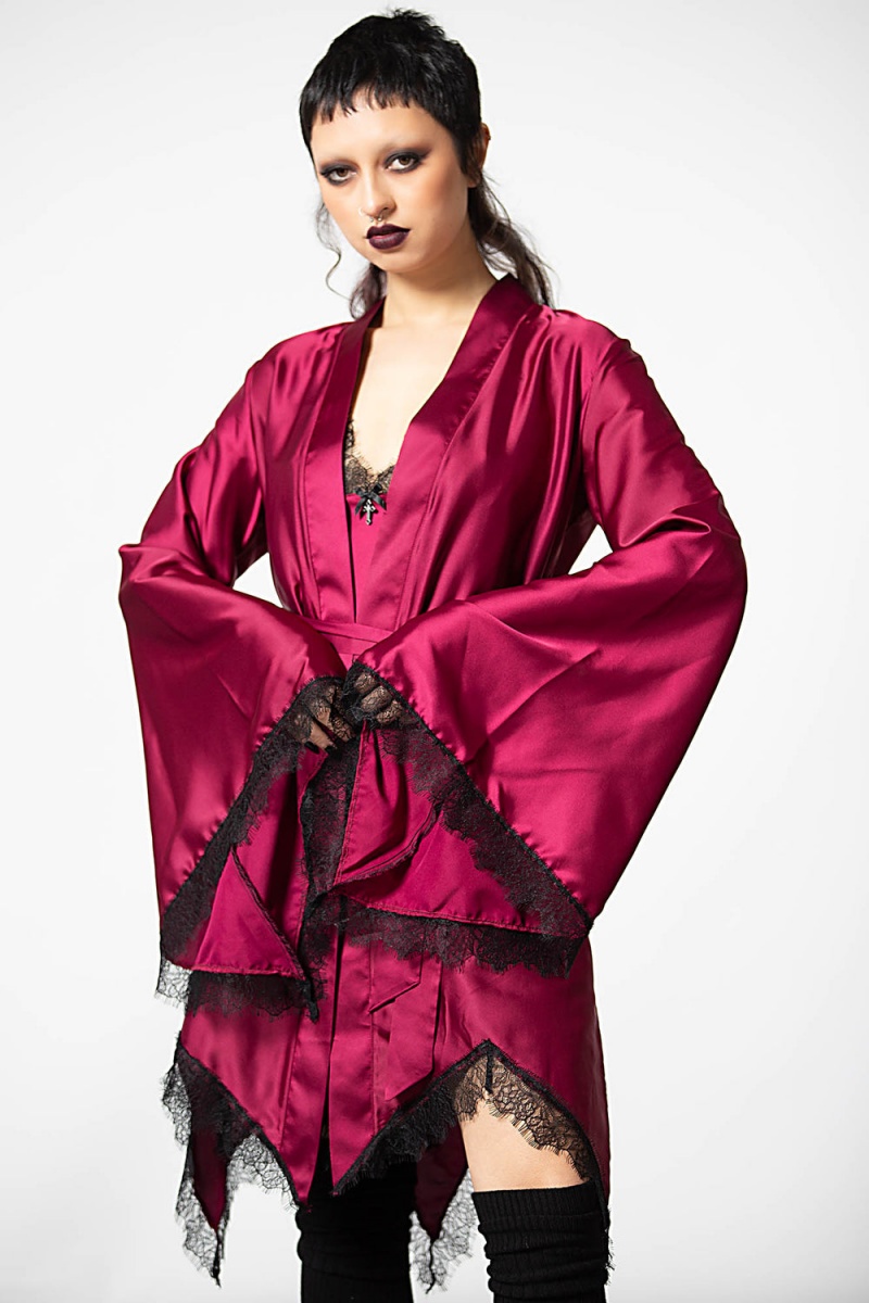 Killstar Devil's Lullaby Satin Robe [BLOOD] Rojos | 82540-LHNQ