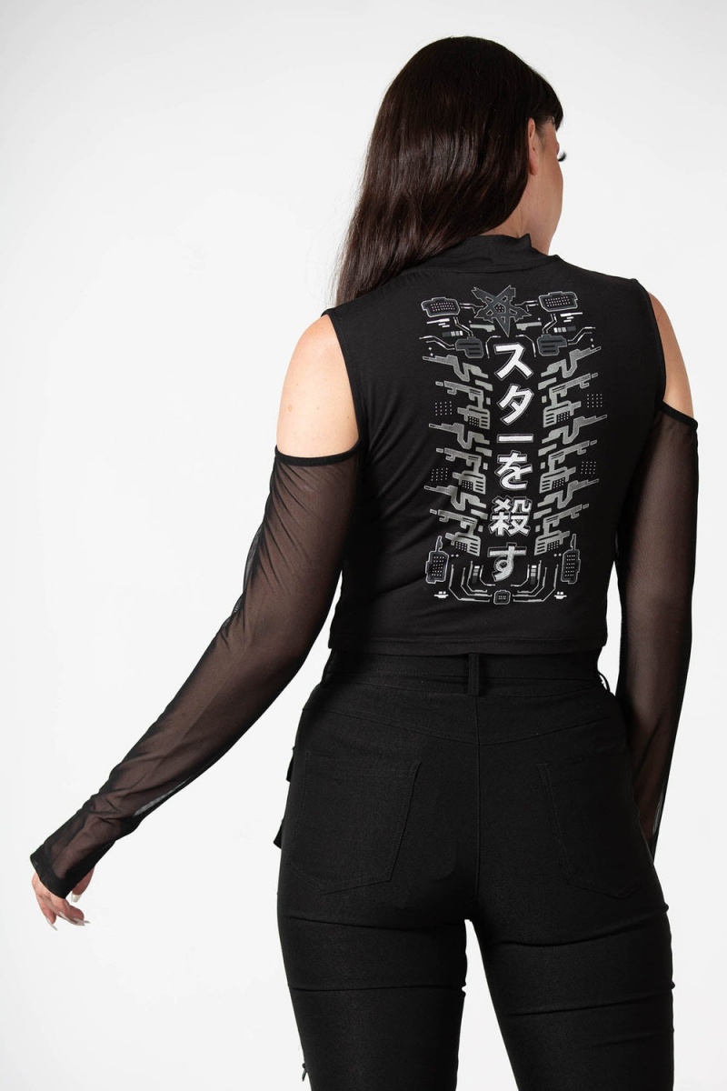 Killstar Devil's Voice Cold Shoulder Top Negros | 05139-NETL