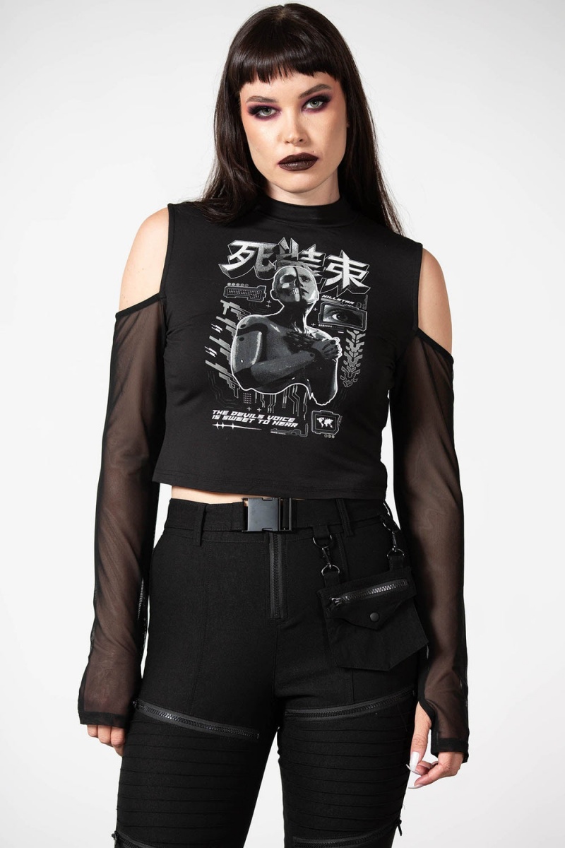 Killstar Devil\'s Voice Cold Shoulder Top Negros | 05139-NETL