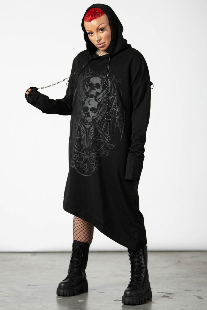 Killstar Dispare Asymmetrical Hoodie Negros | 79382-PHKM