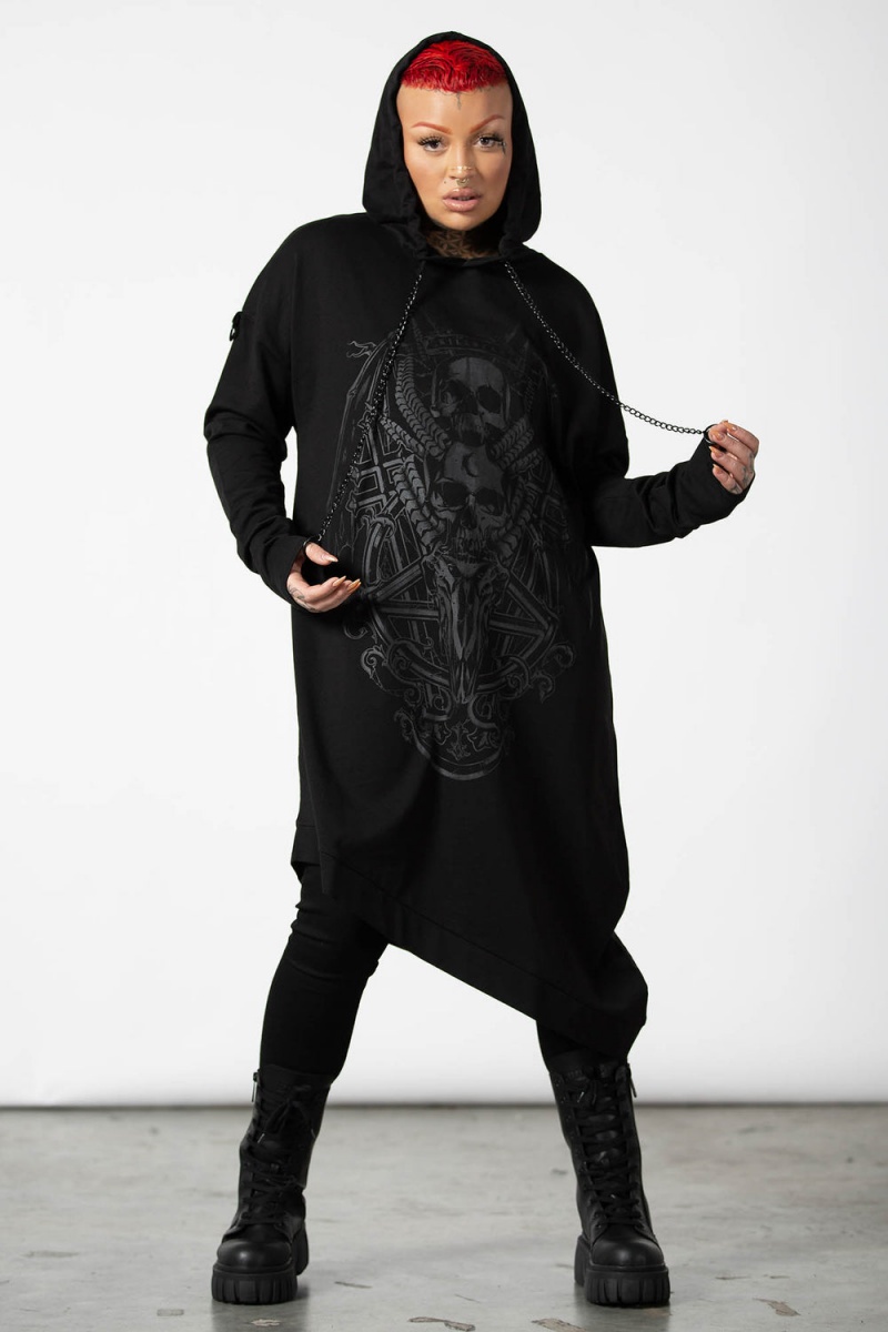 Killstar Dispare Asymmetrical Hoodie Negros | 79382-PHKM
