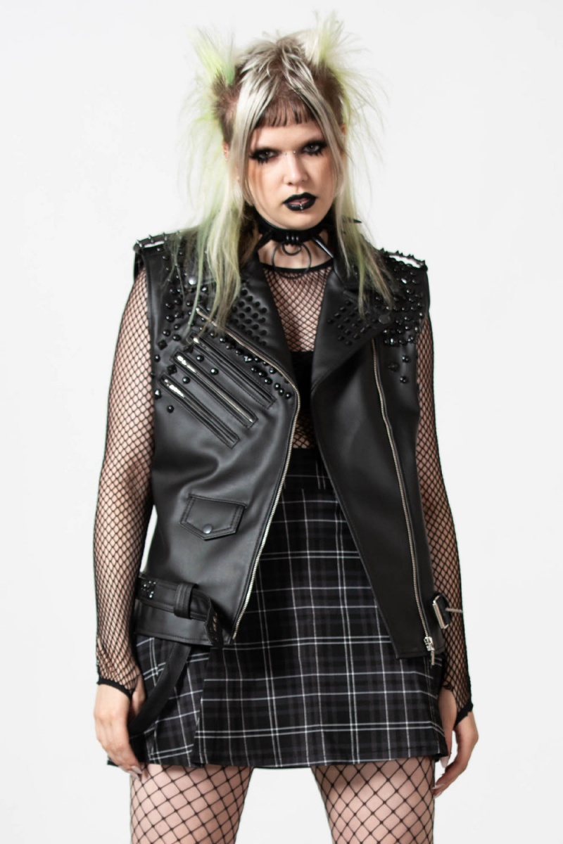 Killstar Doom Cuero Vest [FAUX LEATHER] Negros | 46508-NCLP