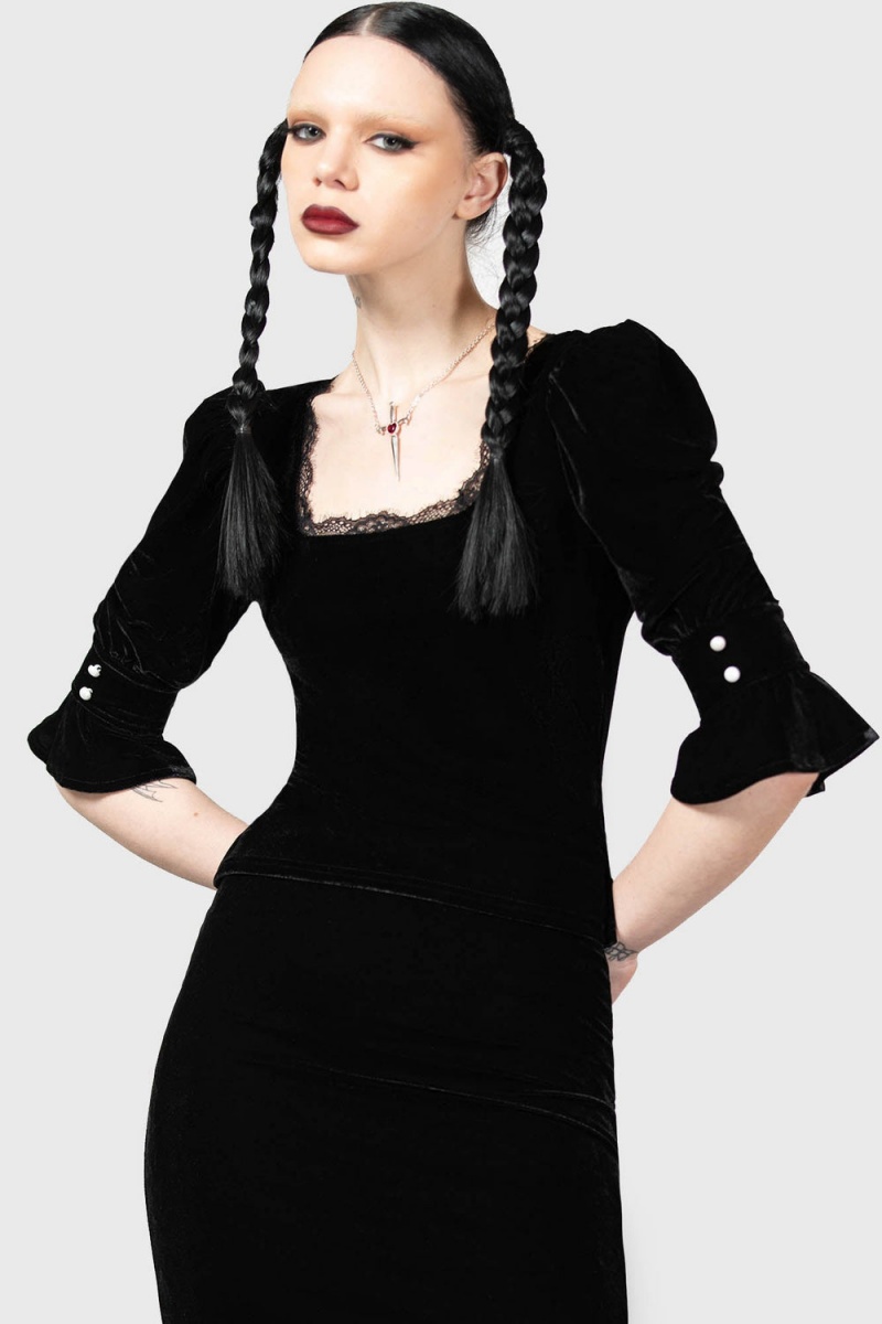 Killstar Dottie Dottie Velvet Top Negros | 27981-MCTR