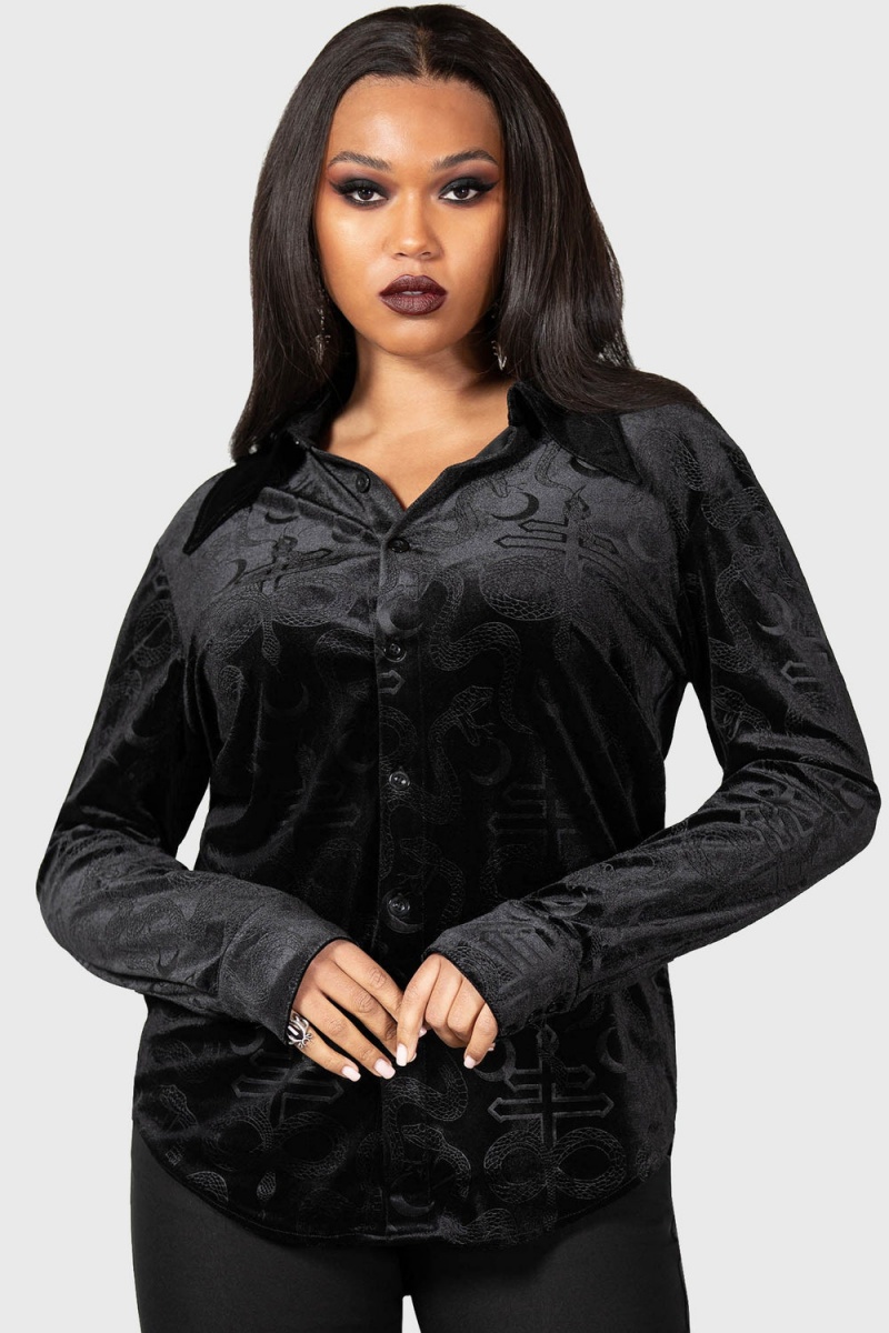 Killstar Draegen Shirt Negros | 10764-RDZO