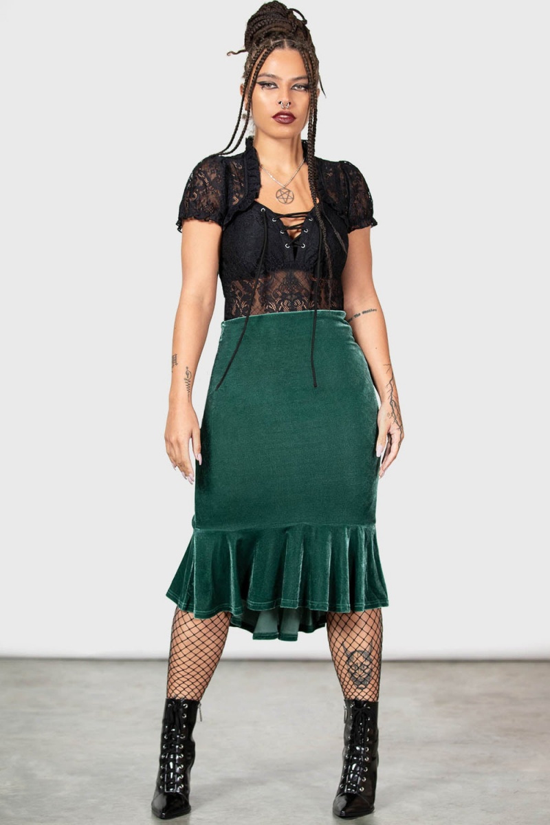Killstar Drusilla Midi Skirt [GREEN] Verdes | 28074-XILN