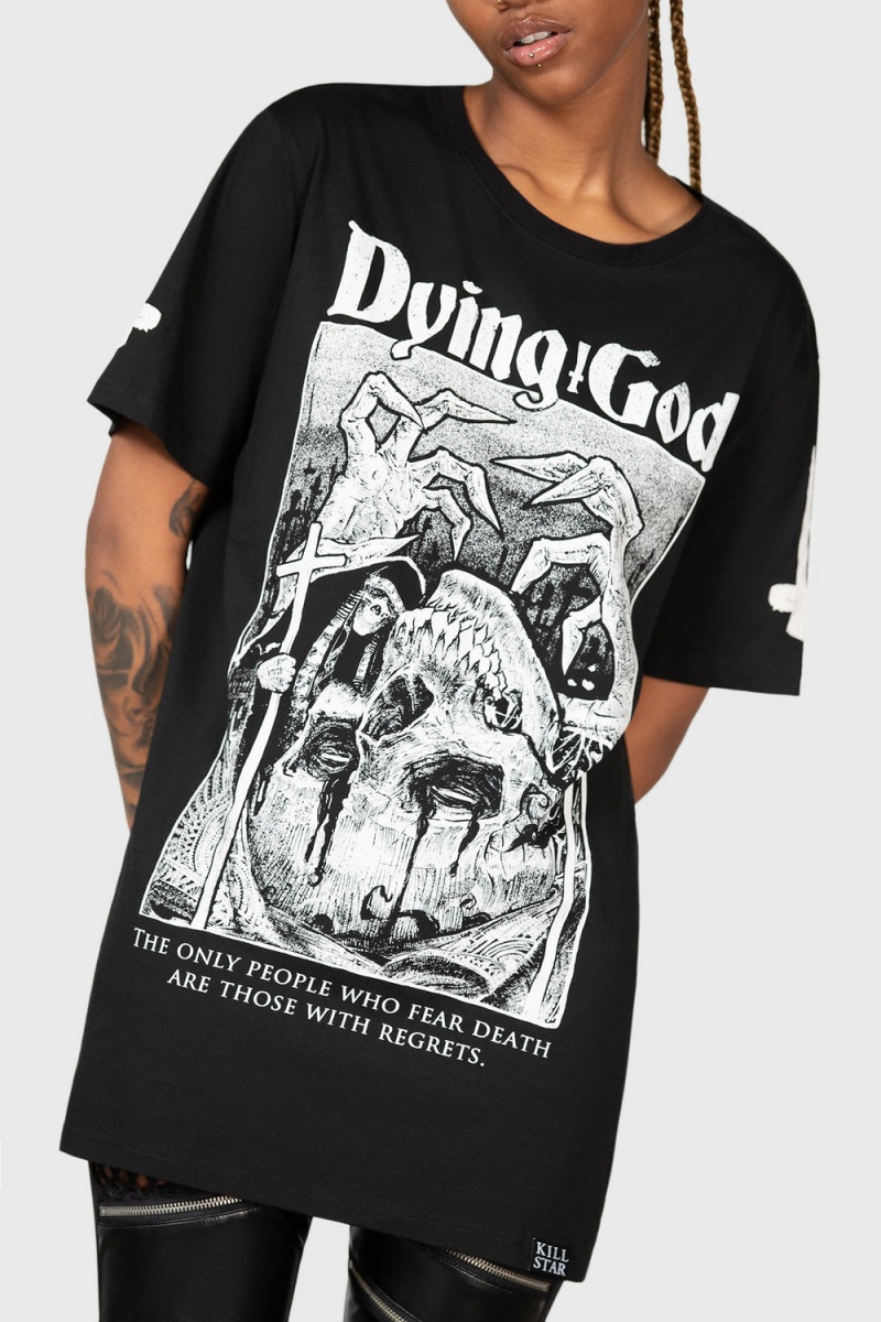 Killstar Dying God T-Shirt Negros Blancos | 73246-GPDM