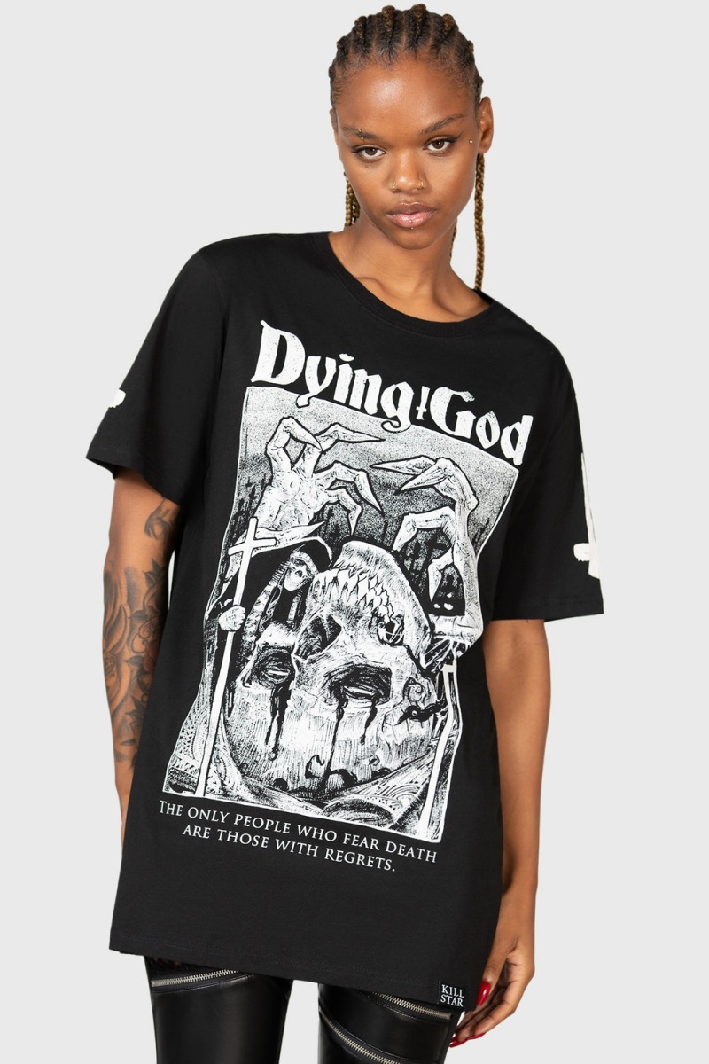Killstar Dying God T-Shirt Negros Blancos | 73246-GPDM