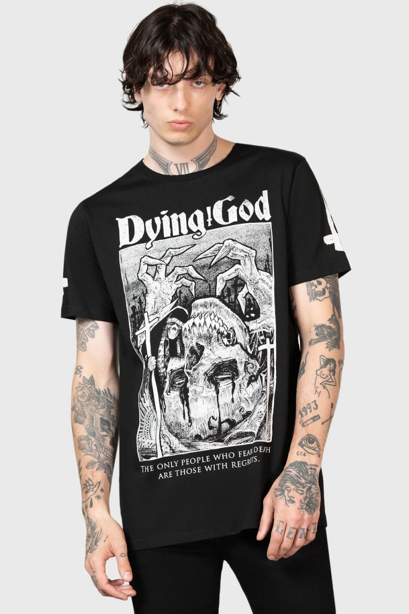 Killstar Dying God T-Shirt Negros Blancos | 73246-GPDM
