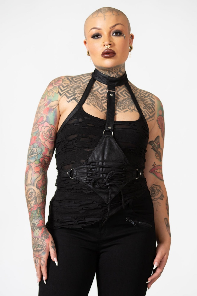 Killstar Dystopian Halter Top Negros | 38219-HMSD