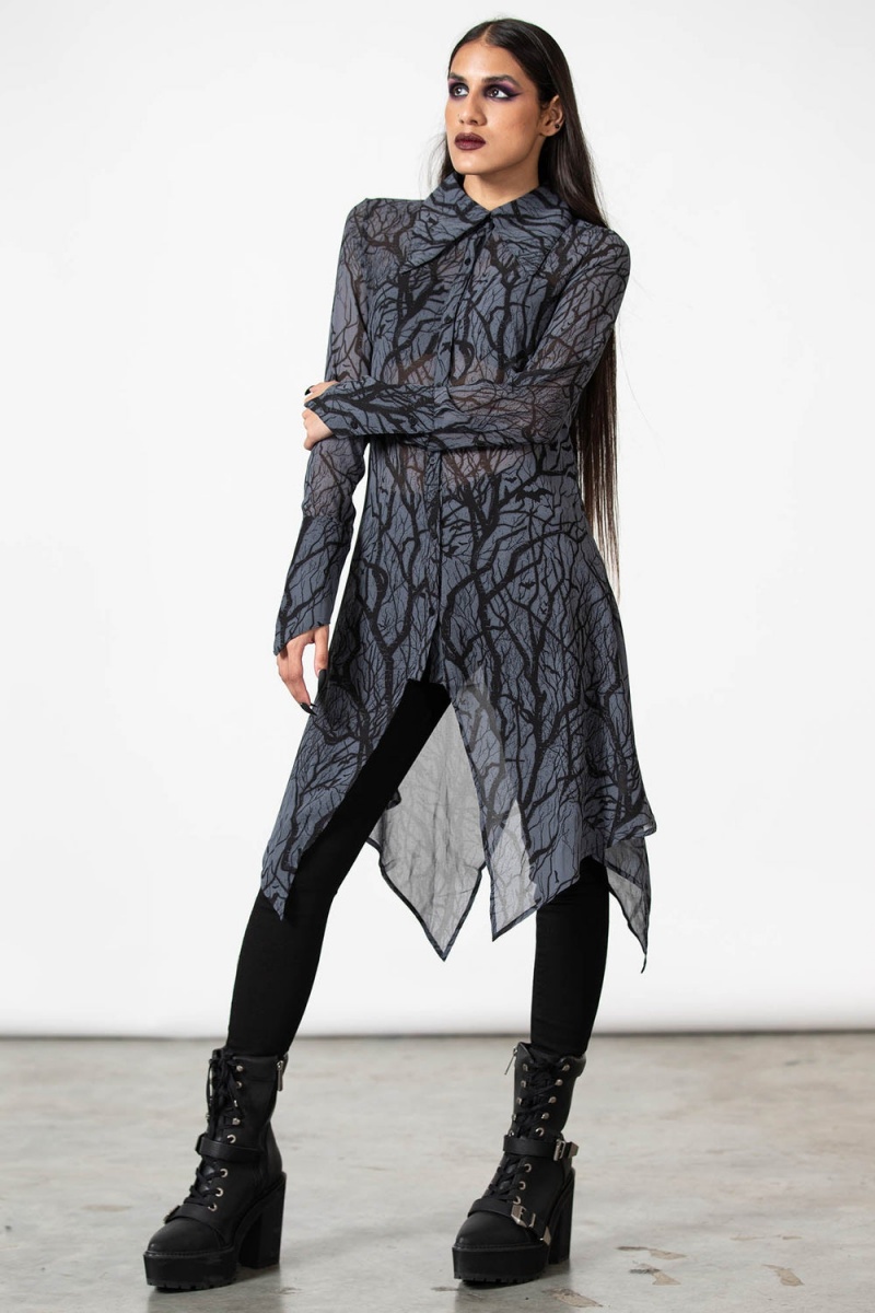 Killstar Eclipsa Button-Up Shirt Negros | 89743-SGLX