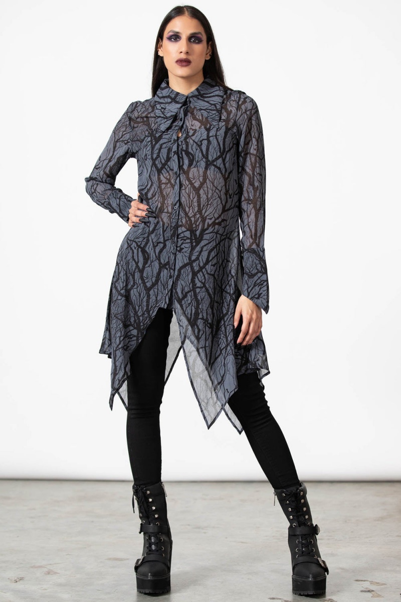 Killstar Eclipsa Button-Up Shirt Negros | 89743-SGLX