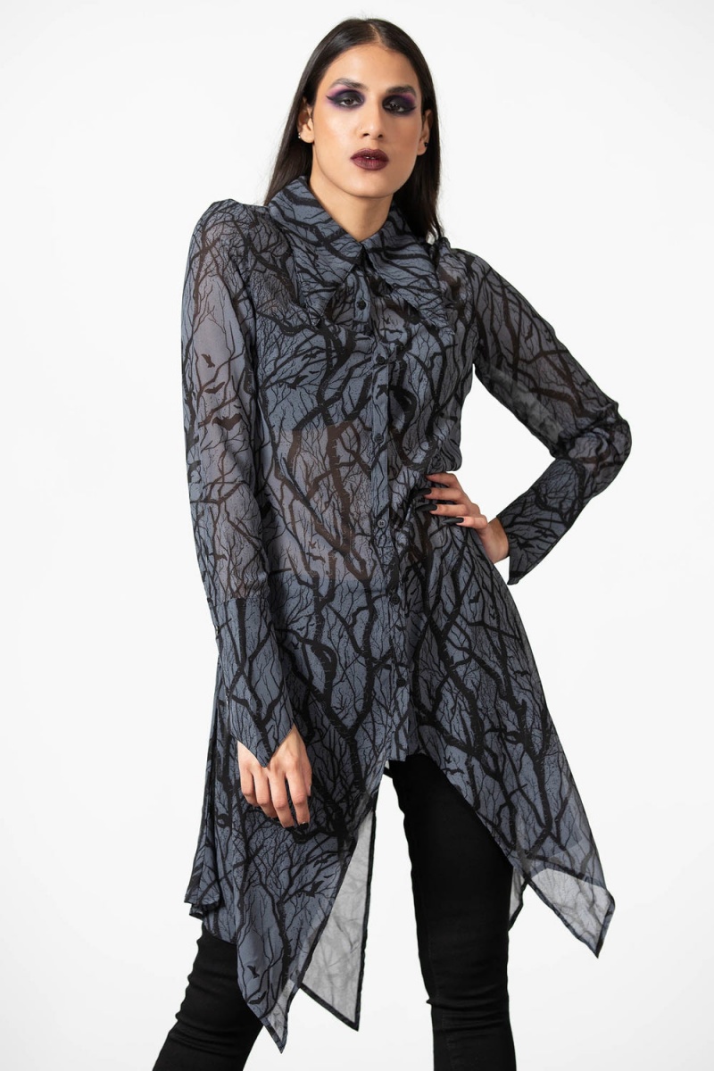 Killstar Eclipsa Button-Up Shirt Negros | 89743-SGLX
