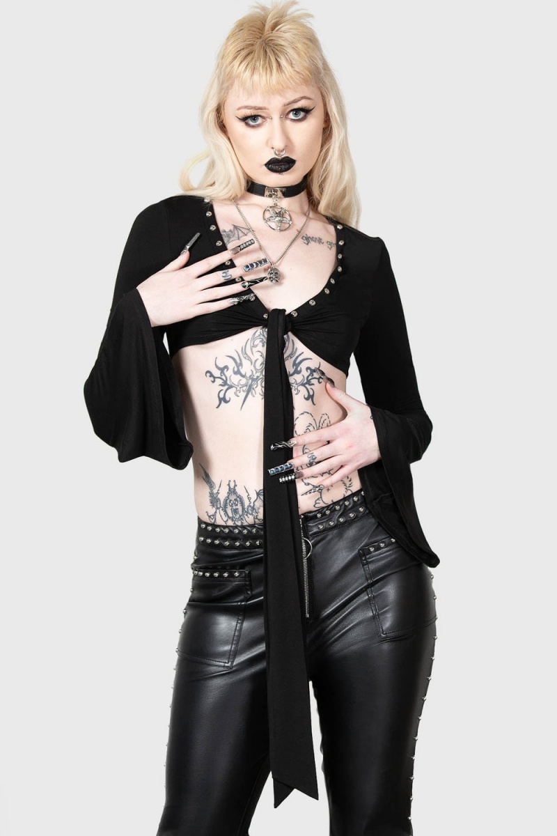 Killstar Elegy Front Tie Top Negros | 49587-UJCP
