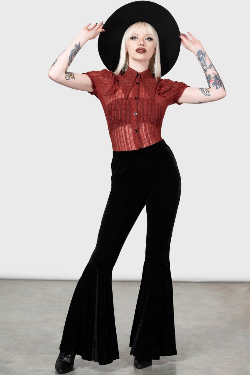 Killstar Elena's Choice Encaje Collar Blouse [RED] Rojos | 78169-IMLJ