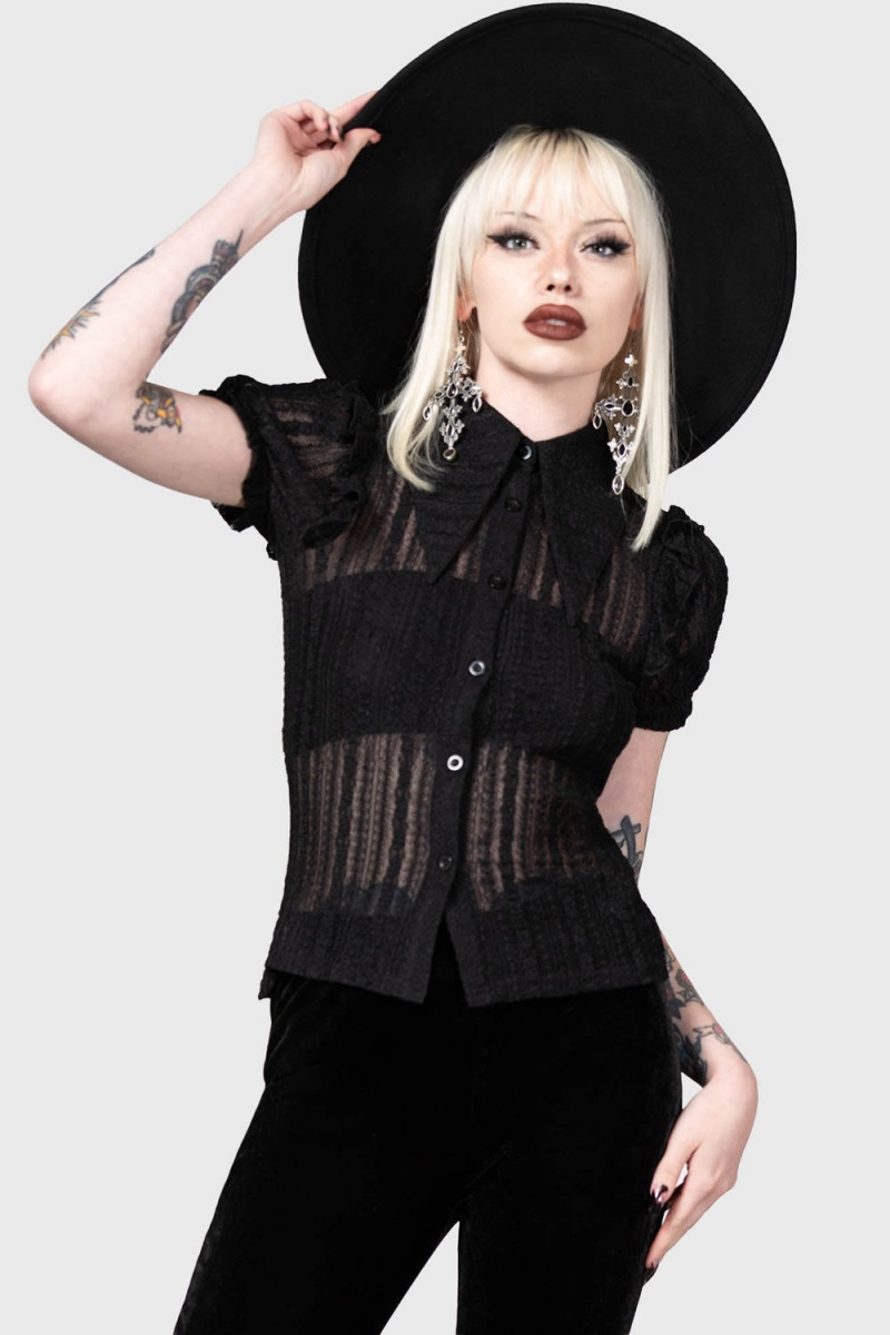Killstar Elena's Choice Encaje Collar Blouse [B] Negros | 71859-DTVO