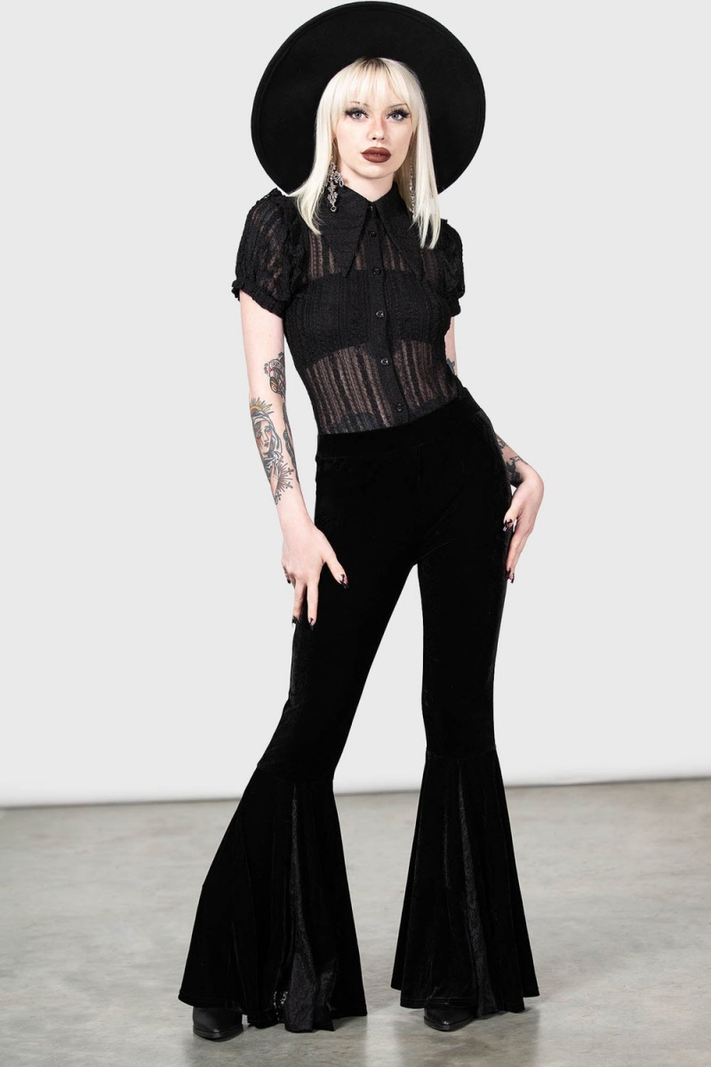 Killstar Elena's Choice Encaje Collar Blouse [B] Negros | 71859-DTVO