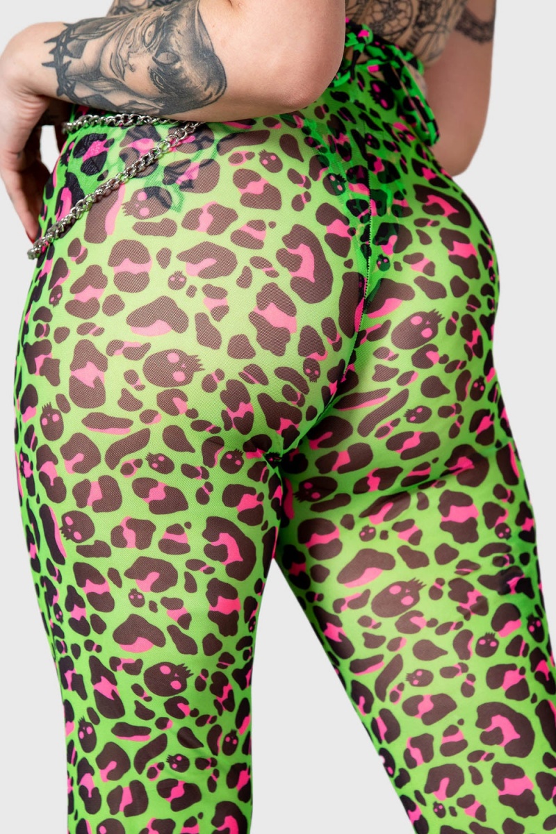 Killstar Emerald Sugar Mesh Flare Trousers Negros | 57194-QGVX