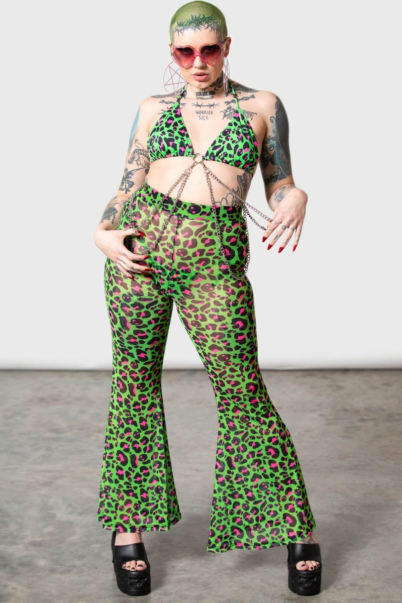 Killstar Emerald Sugar Mesh Flare Trousers Negros | 57194-QGVX