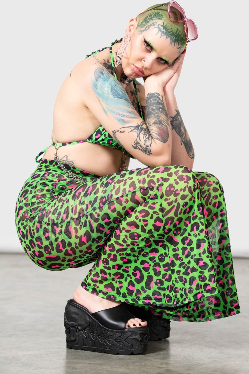 Killstar Emerald Sugar Mesh Flare Trousers Negros | 57194-QGVX