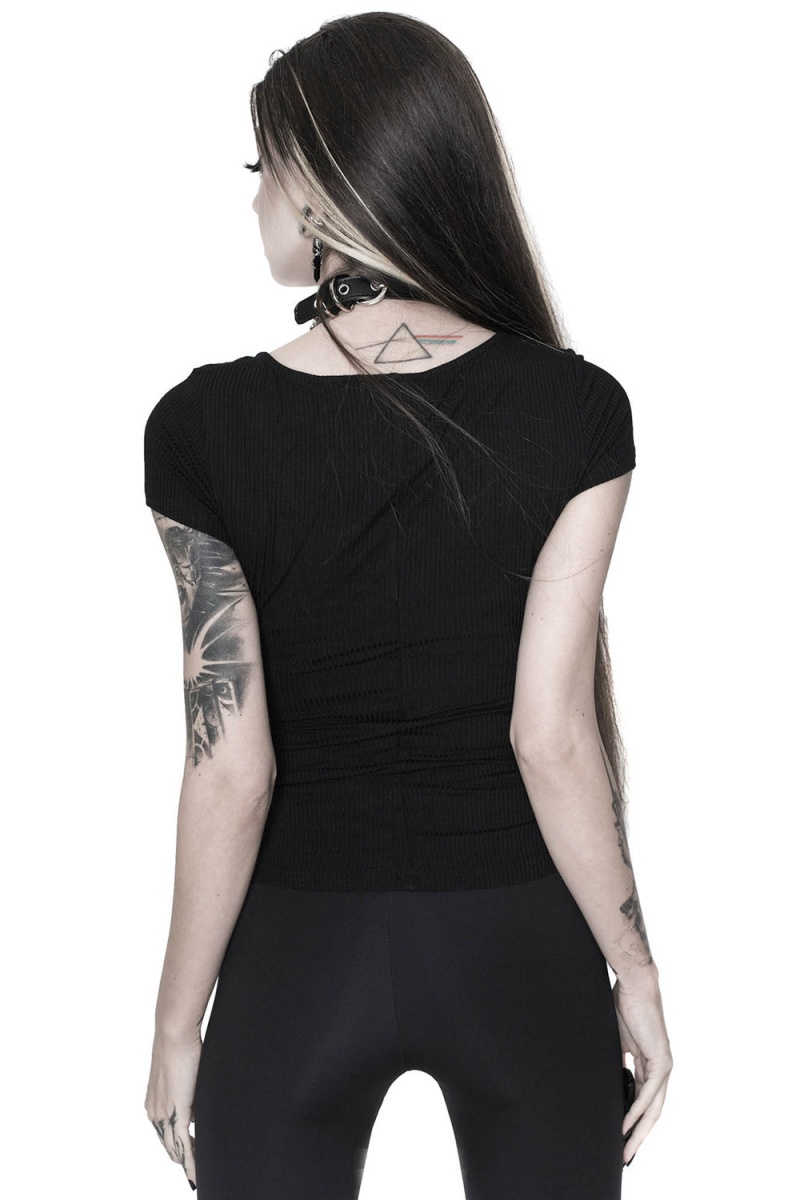 Killstar Eye C U Cap-Sleeve Top Negros | 72489-JMQS
