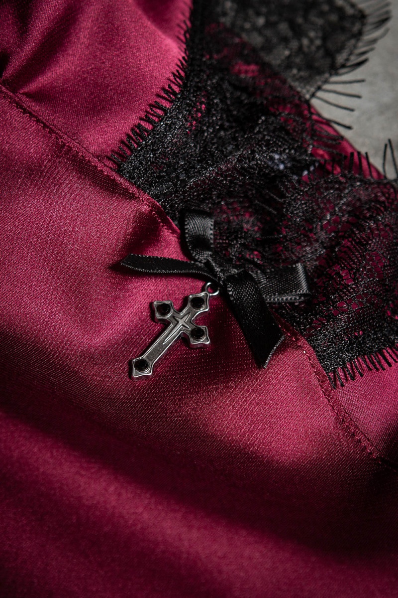 Killstar Fatal Farewell Slip Vestido [BLOOD] Rojos | 03281-TADZ