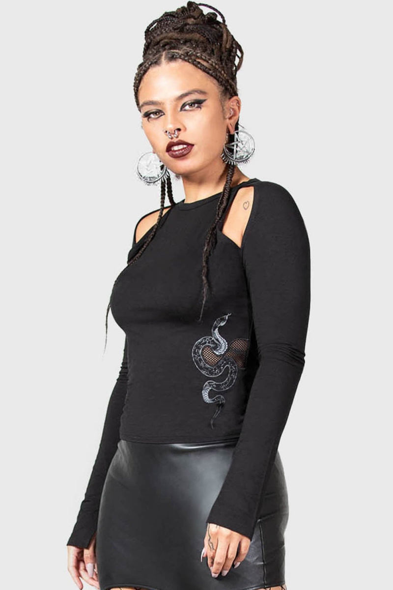 Killstar Femme Fangs Top Negros | 73841-LUXM