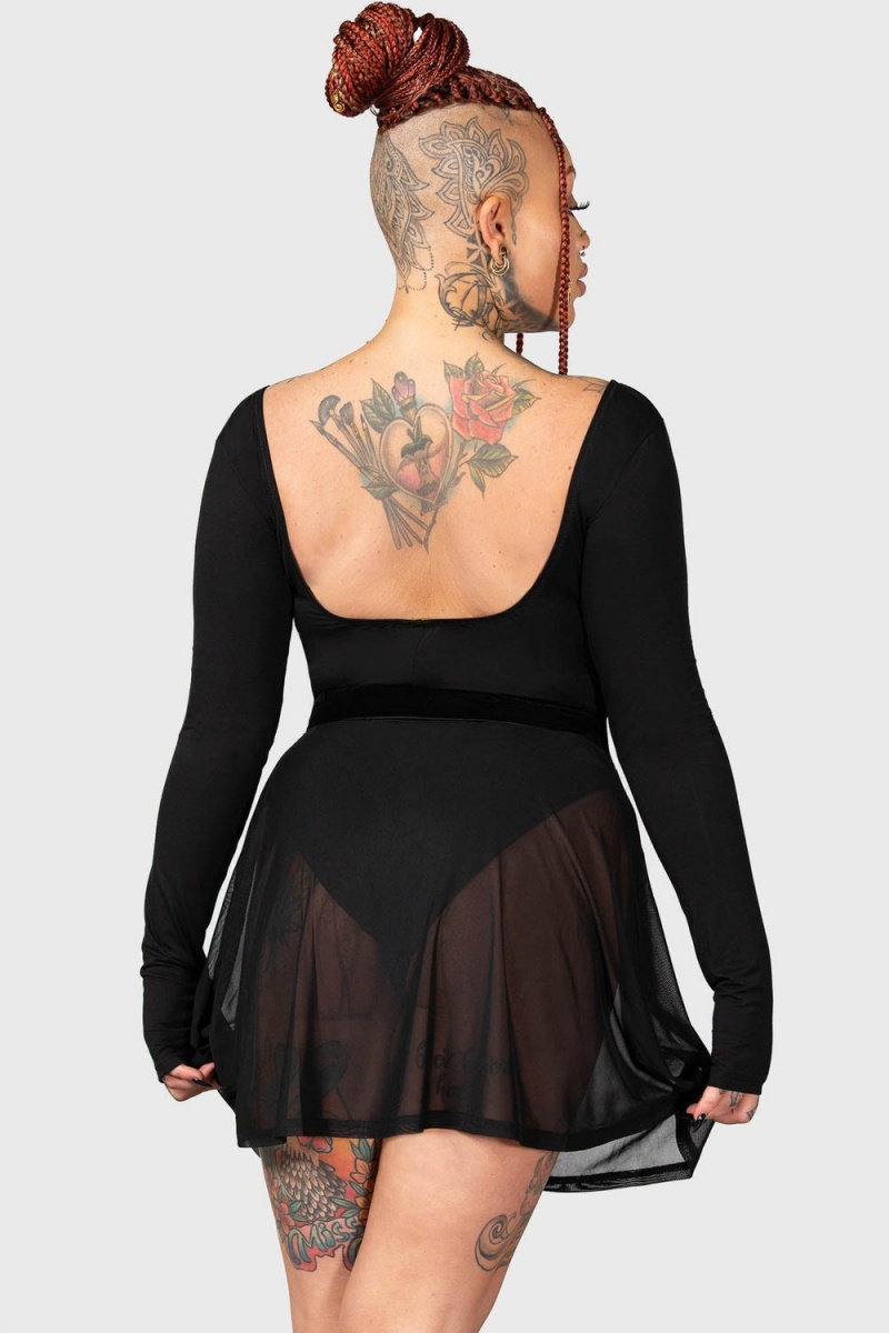 Killstar Flexi Demon Long Sleeve Leotard Negros | 51849-NCQO