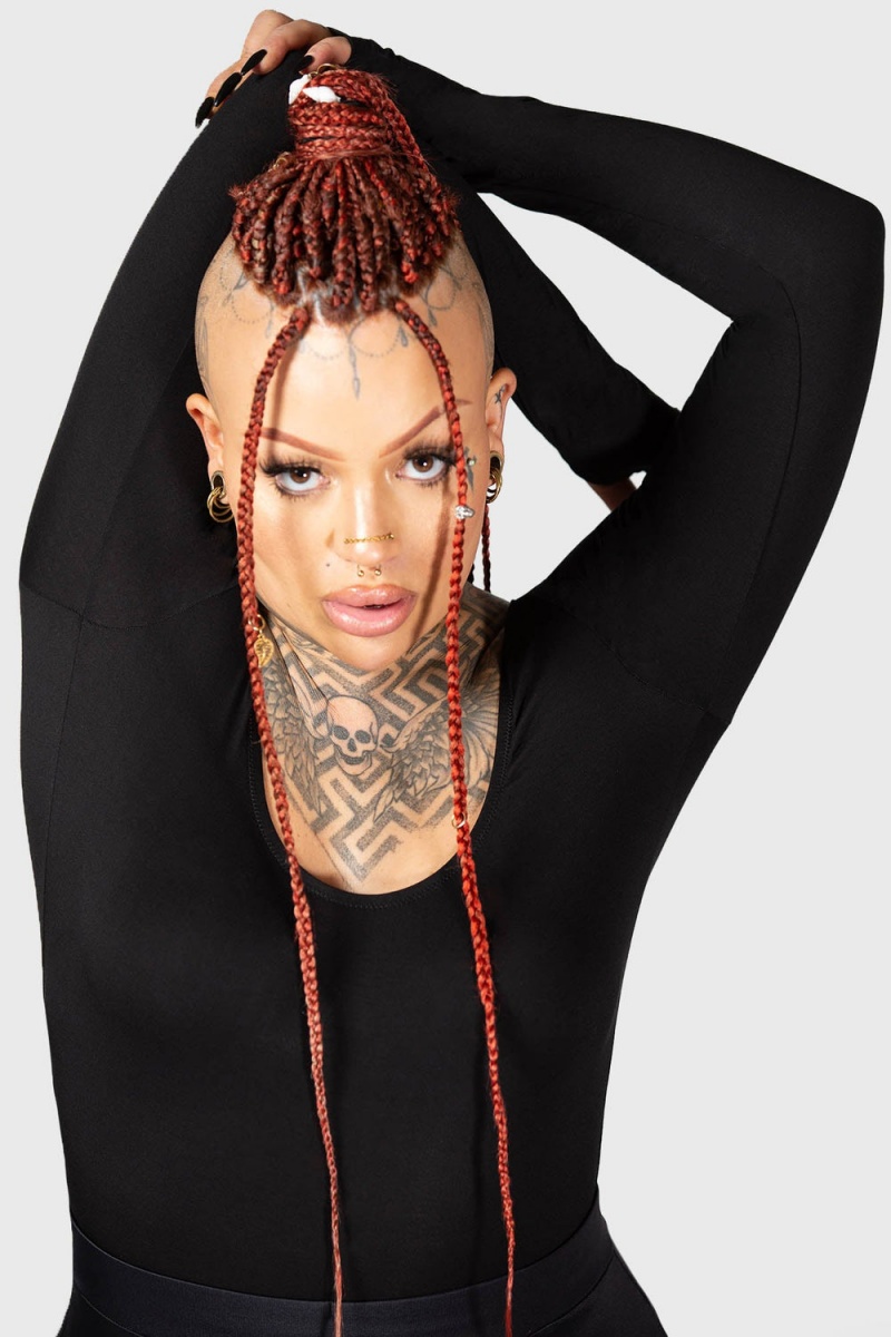 Killstar Flexi Demon Long Sleeve Leotard Negros | 51849-NCQO