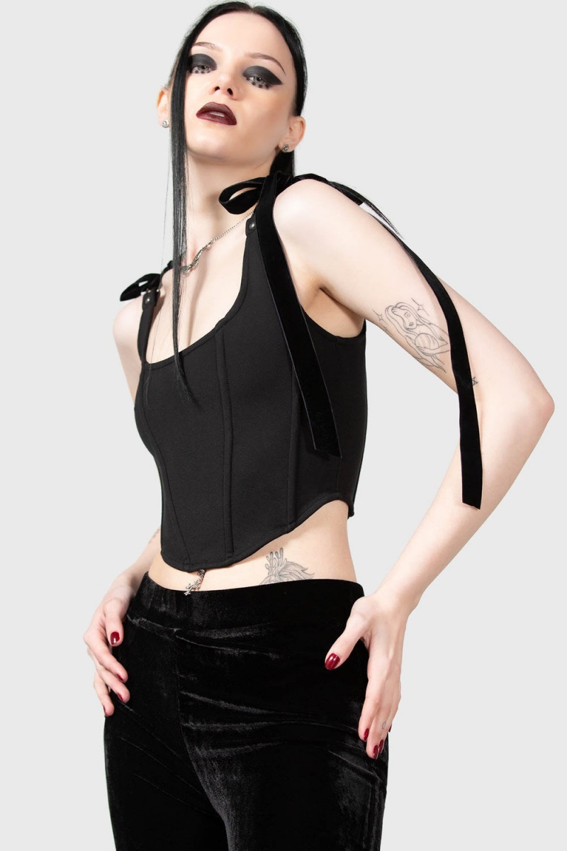 Killstar Flora Corset Top Negros | 36415-DXFK