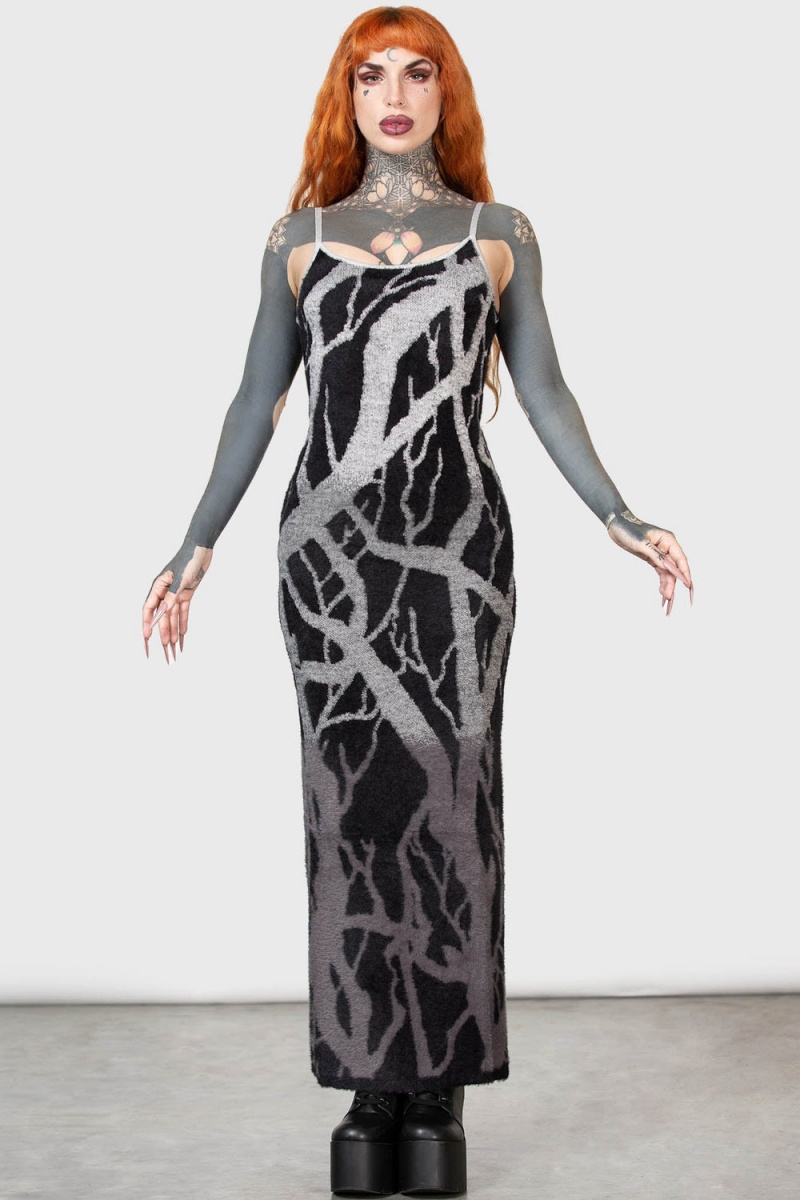 Killstar Forest Knit Vestido Negros | 74012-EUDP