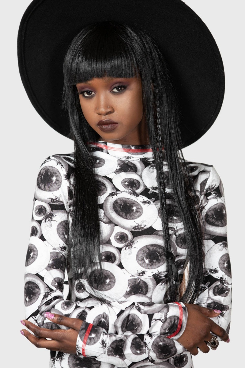 Killstar Four Flies Vestido Negros Blancos | 67214-SNEA