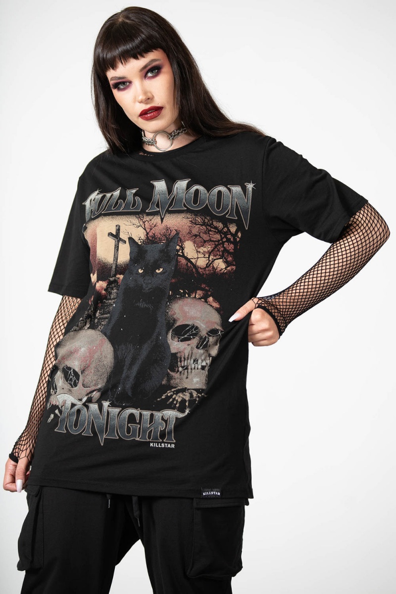 Killstar Full Moon T-Shirt Negros | 21453-EJWS