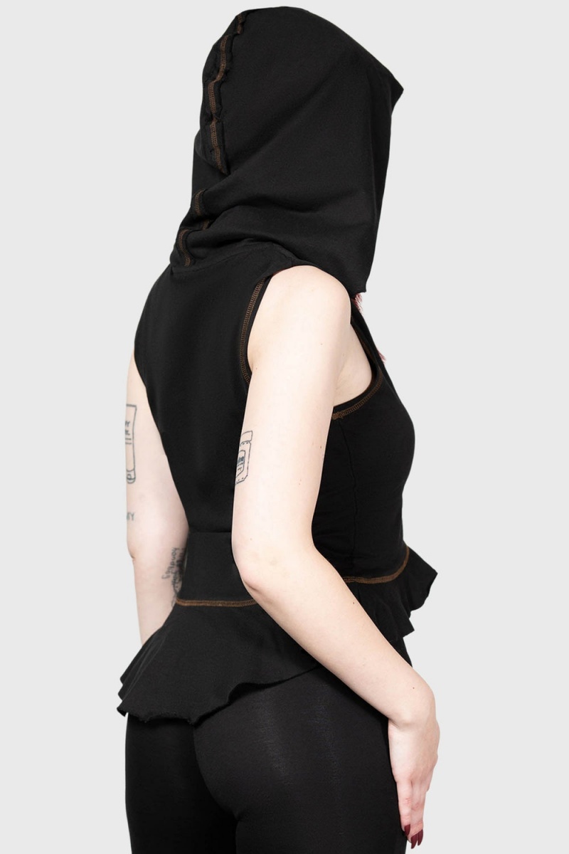 Killstar Furrows Encapuchado Top Negros | 69508-QGWM