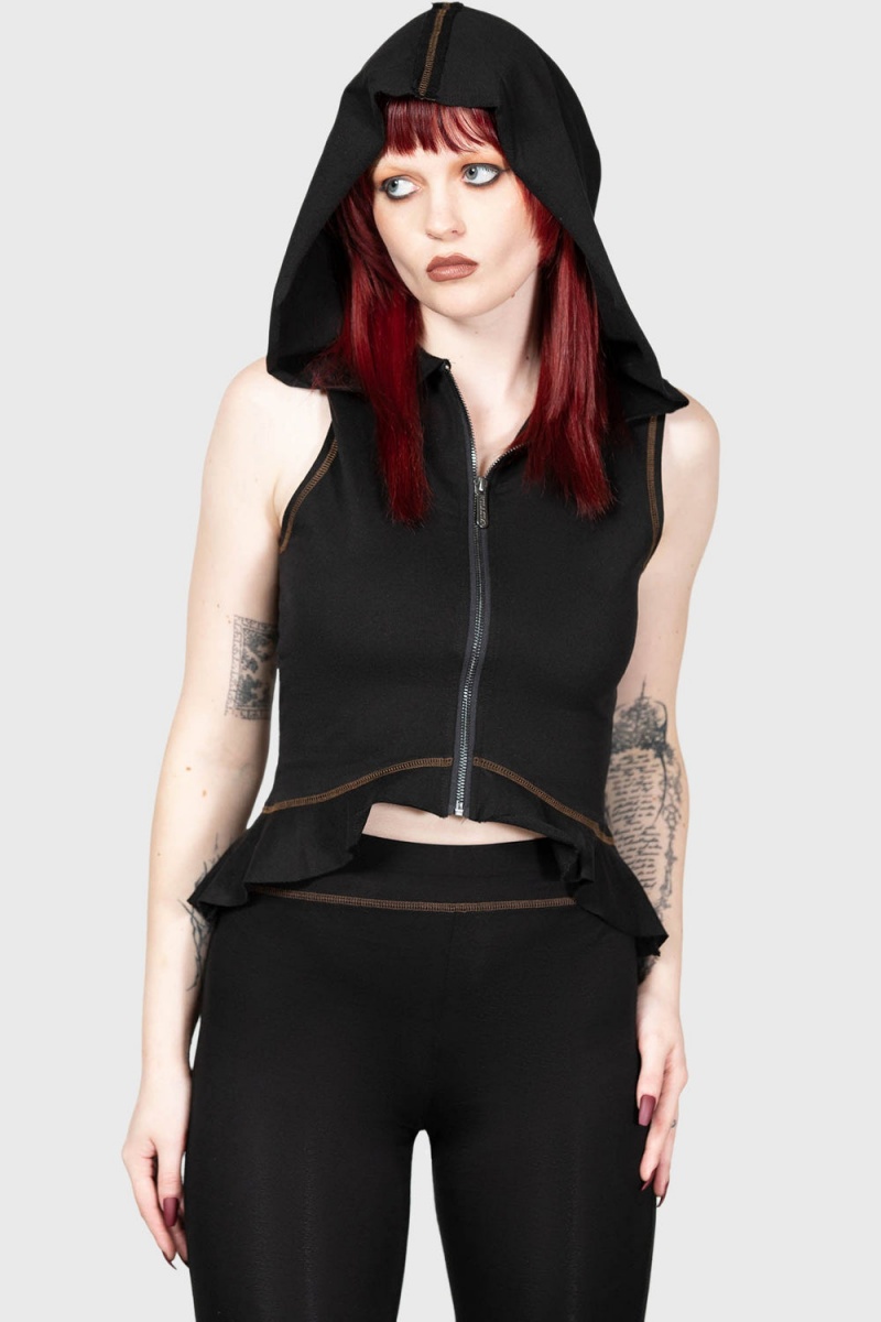 Killstar Furrows Encapuchado Top Negros | 69508-QGWM