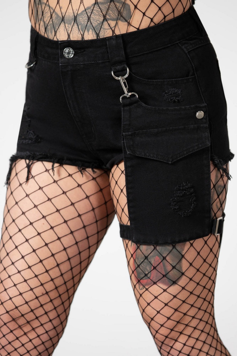 Killstar Fury Carretera Denim Garter Shorts Negros | 37649-EMOF