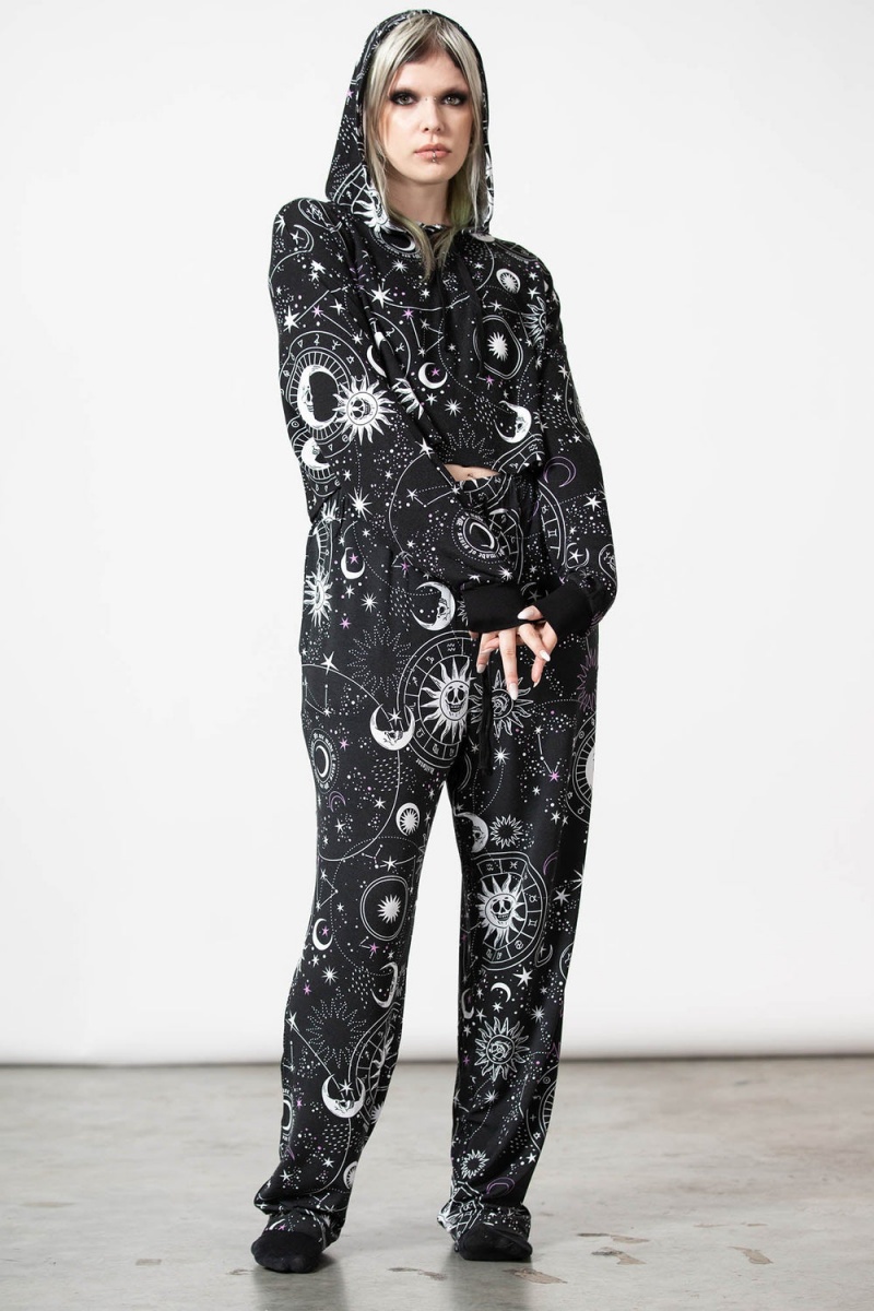 Killstar Galaxy Cropped Hoodie Negros | 07561-CVWZ