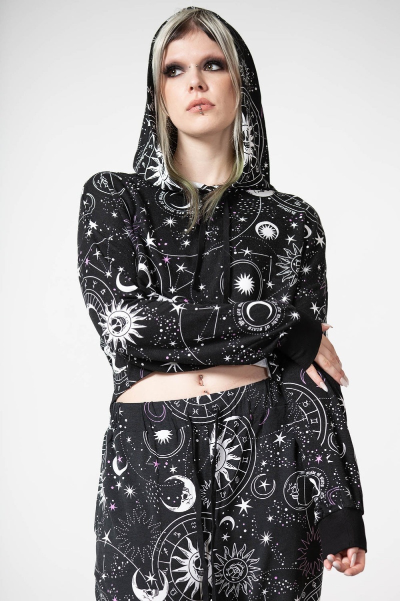 Killstar Galaxy Cropped Hoodie Negros | 07561-CVWZ