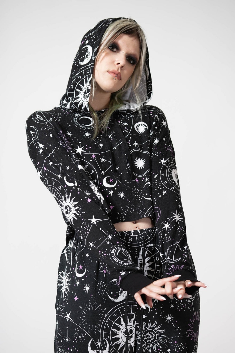 Killstar Galaxy Cropped Hoodie Negros | 45870-WYGK