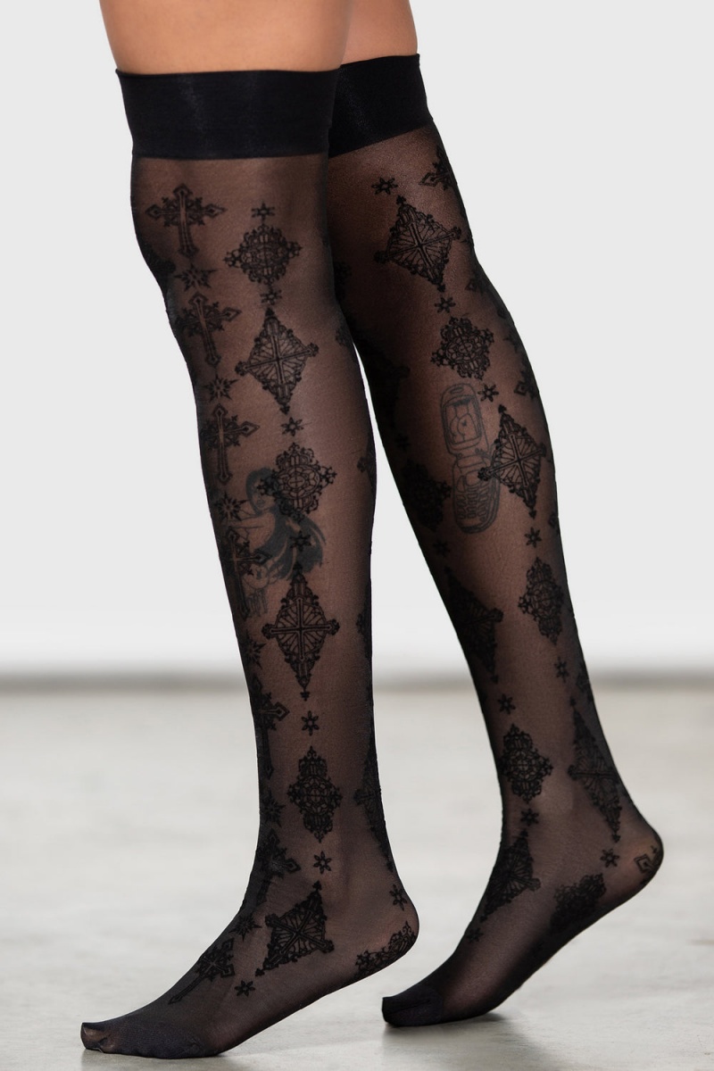 Killstar Gerta Mesh Stockings Negros | 71026-WIEG