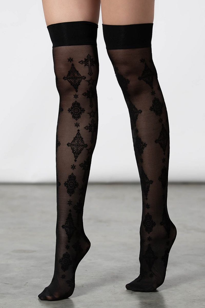Killstar Gerta Mesh Stockings Negros | 71026-WIEG
