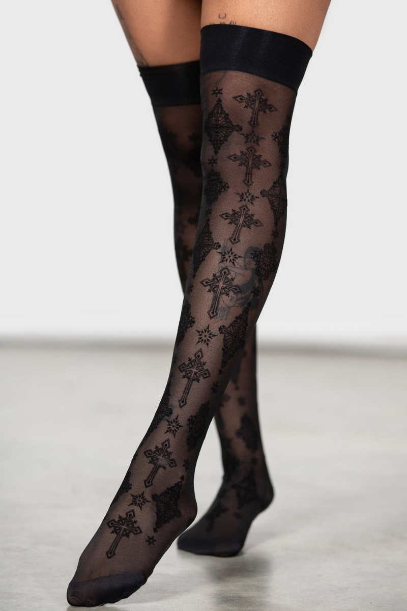 Killstar Gerta Mesh Stockings Negros | 71026-WIEG